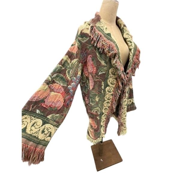 "UNKNOWN HANDMADE" Unique SZ L ? Blanket Cardigan Strings Fruits Boho Gypsy VTG - Picture 2 of 12